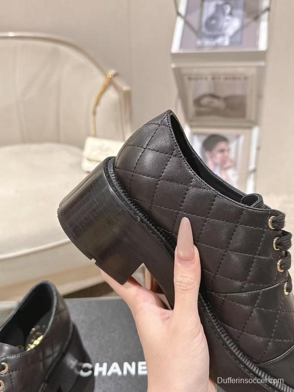 2025 Women Chanel Black Leather Oxford Lace-up B2599