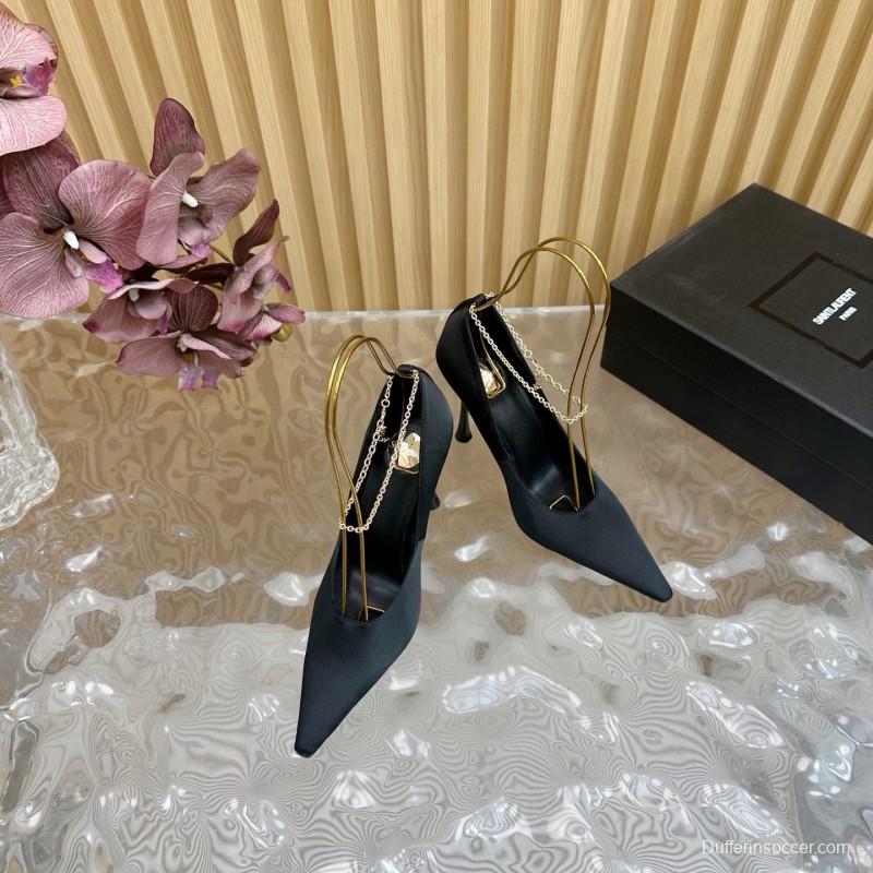 2025 Women Yves Saint Laurent Black Leather High Heel Pumps MJ00310