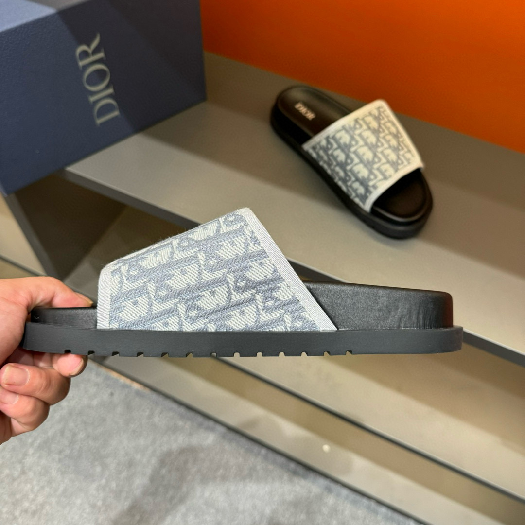 2024 Dior Black Grey Fabric Slippers MJ00180