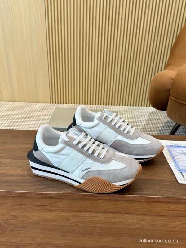 2025 Men TOM FORD White Grey Suede Leather Sneakers