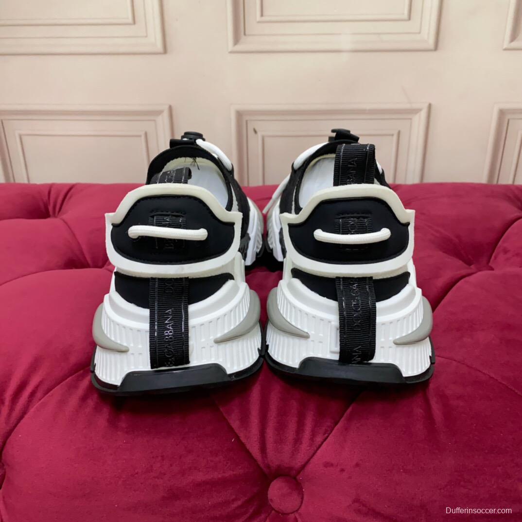2025 Unisex Dolce & Gabbana Black White Mesh Leather Sneakers LY00340