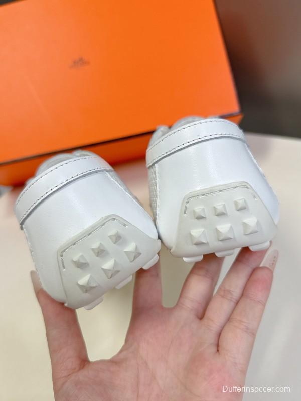 2025 Women Hermès White Leather Mesh Sneakers KFY00250