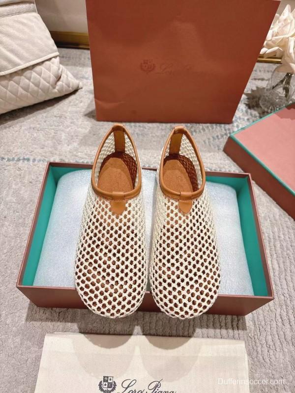 2025 Women Le Parmentier Beige Brown Mesh Ballet Flats Handmade LY00250