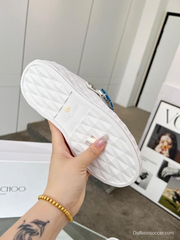 2025 Women Jimmy Choo White Blue Leather Sneakers LY00350