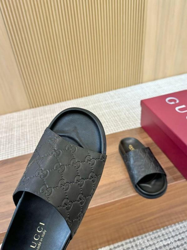 2025 Women Gucci Black Leather Slippers LY00220