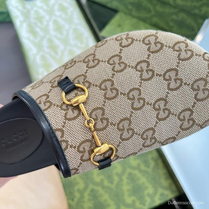 2024 Slippers Gucci Beige Brown Leather GG Pattern MJ00280