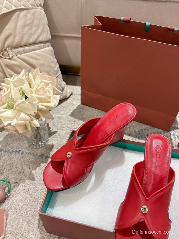 2025 Women Le Parmentier Red Leather Slippers LY00300