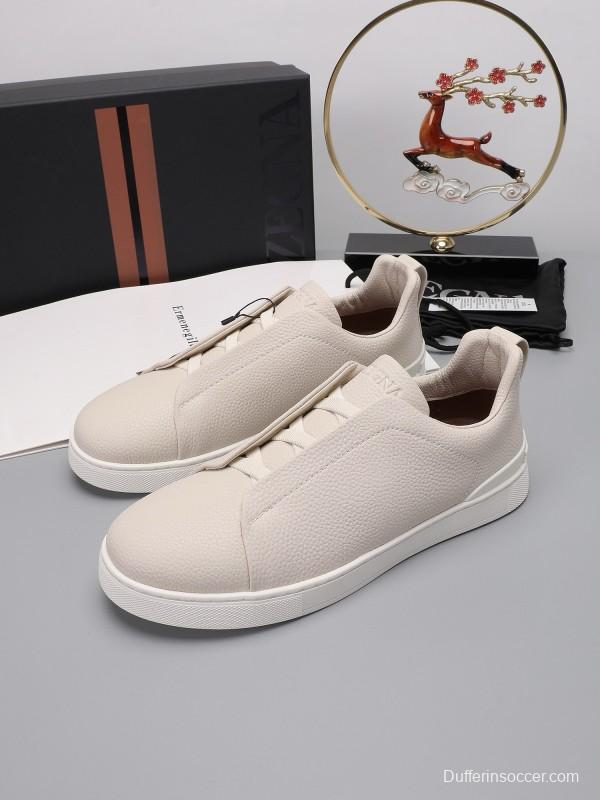 2024 Men Ermenegildo Zegna Beige Leather Low Top Sneakers MJ00240