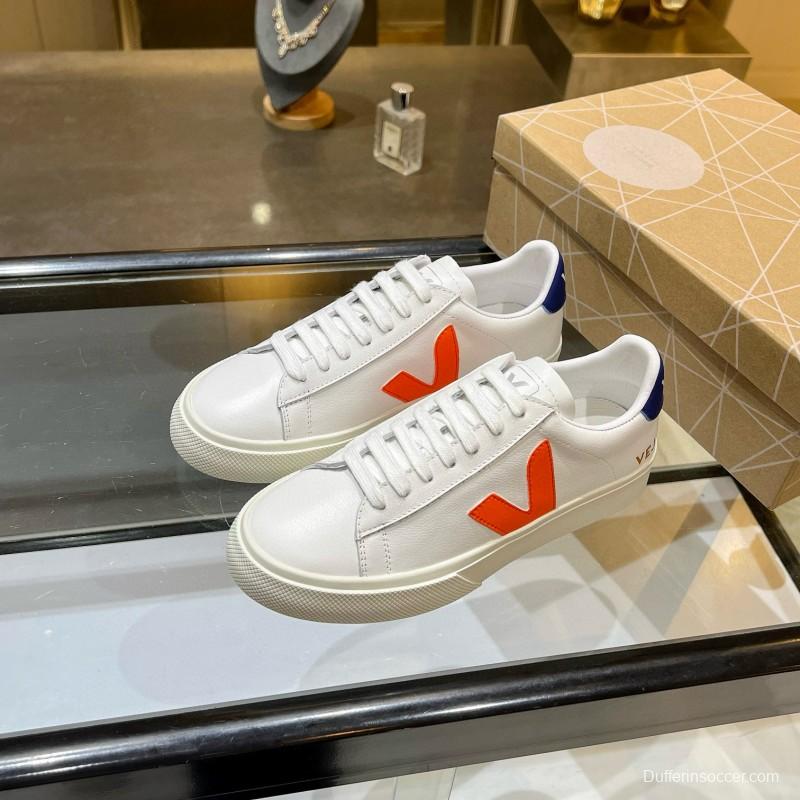 2025 Unisex VEJA White Orange Blue Leather Canvas Sneakers MJ00240