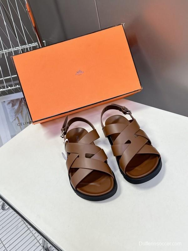 2025 Women Hermès Brown Leather Sandals