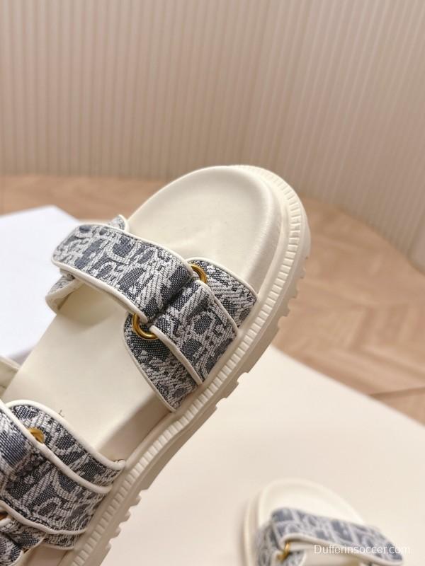 2025 Women Dior Gray White Jacquard Fabric Sandals LY