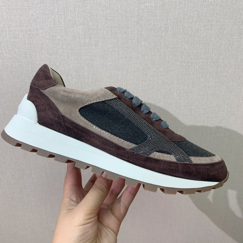 2025 Unisex Brunello Cucinelli Brown Beige Black Suede Leather Sneakers LY