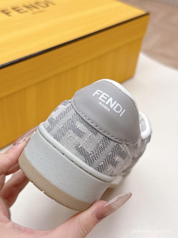 2025 Unisex Fendi Gray White Leather Fabric Plimsolls FF Retro LY00350(F)/LY00360(M)