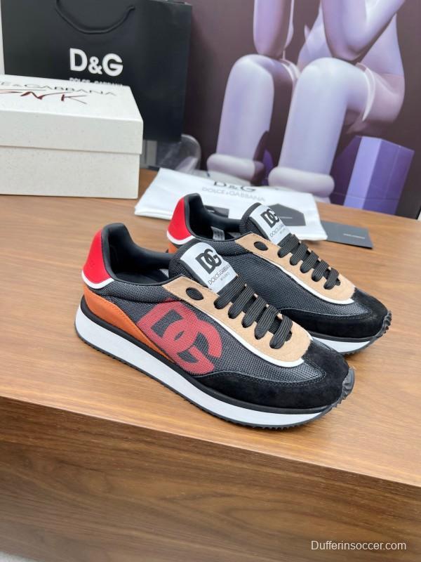 2025 Unisex Dolce & Gabbana Black Brown Red PU Leather Mesh Casual Sneakers LY00300