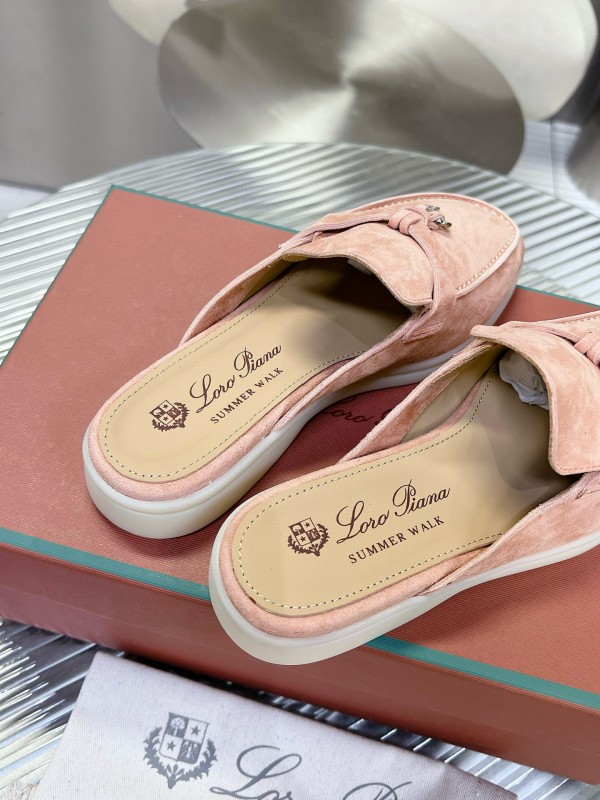 2024 Slippers Loro Pianall Pink Nubuck Leather Slip-On MJ00270
