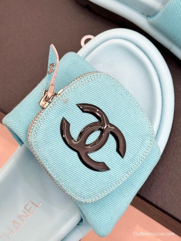 2025 Slippers Chanel Blue Fabric Slippers KFY00220