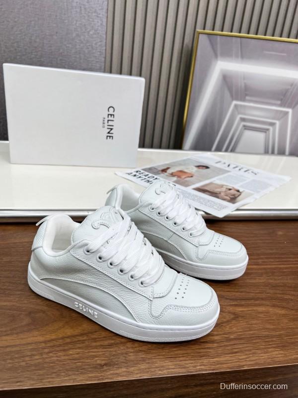 2025 Unisex CELINE White Leather Sneakers KFY00260