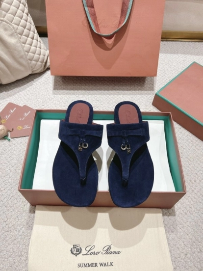2025 Slippers Le Parmentier Navy Blue Suede Slippers LY00250