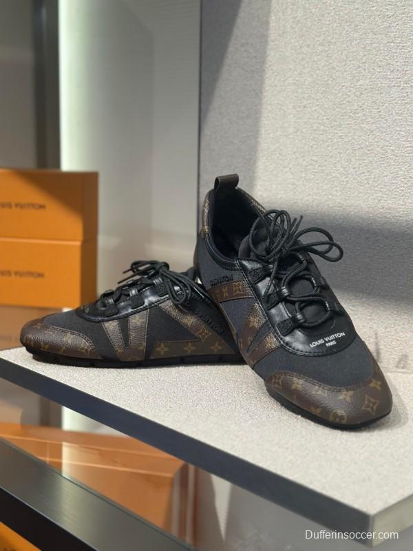 2025 Unisex Louis Vuitton Black Brown Canvas Leather Sneakers LY00340