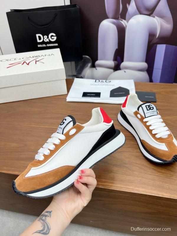 2025 Unisex Dolce & Gabbana White Red Black Suede Mesh Sneakers LY00300(F)/LY00301(M)
