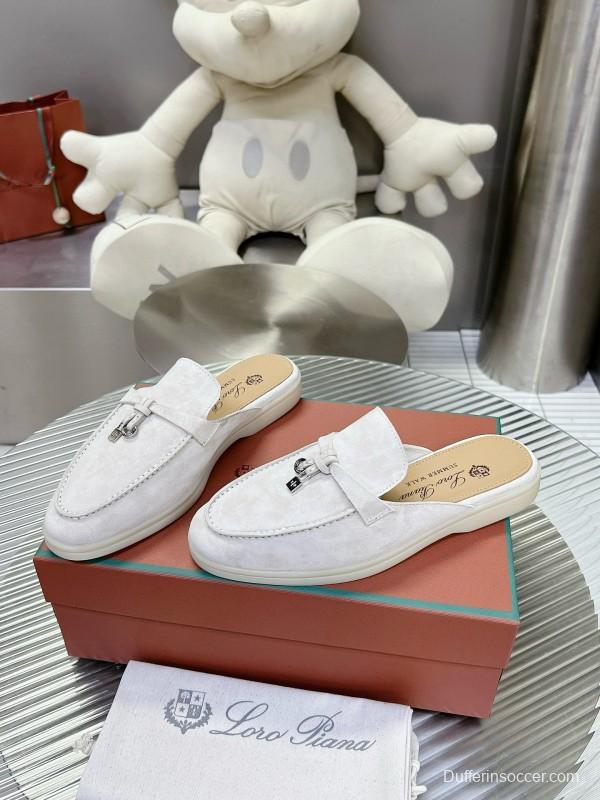 2024 Slippers Loro pianall White Suede Loafers MJ00270