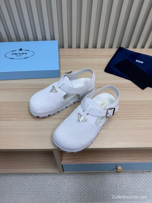 2025 Women Prada White Suede Sandals LY00280