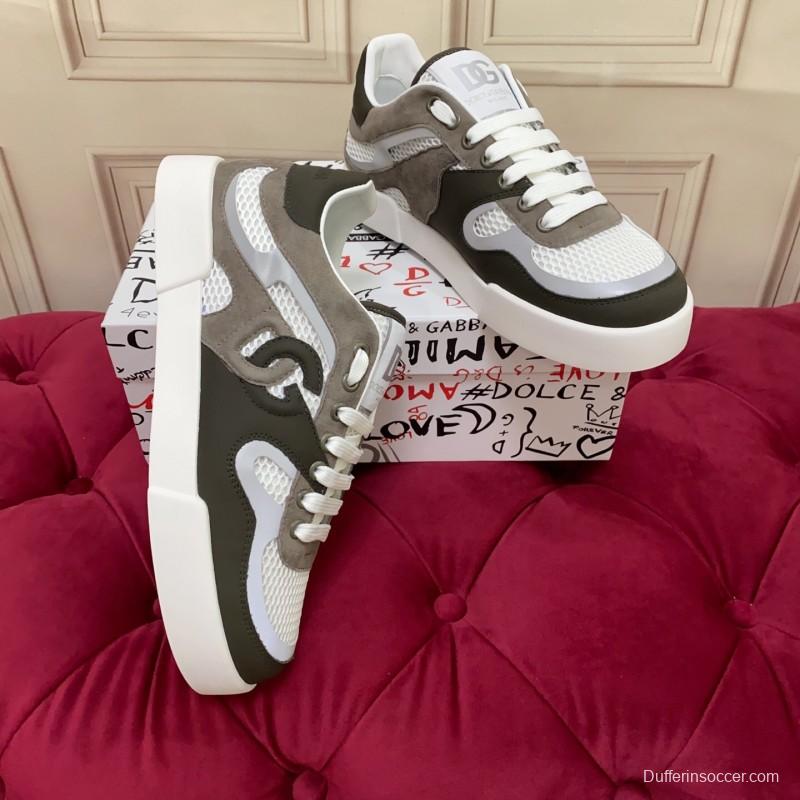 2025 Unisex Dolce & Gabbana White Grey Black Leather Mesh Sneakers
