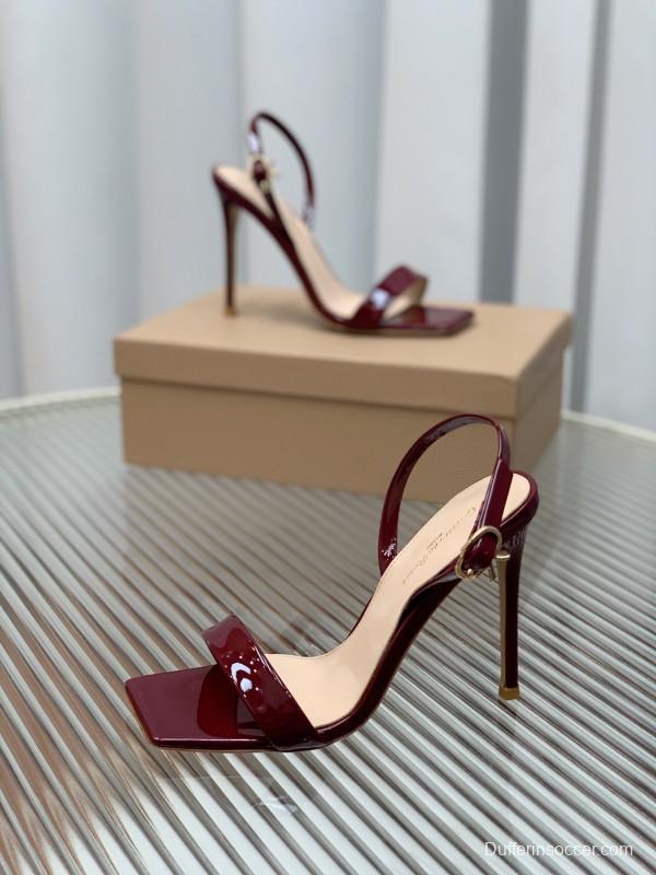 2025 Women Gianvito Rossi Burgundy Patent Leather High Heel Sandals