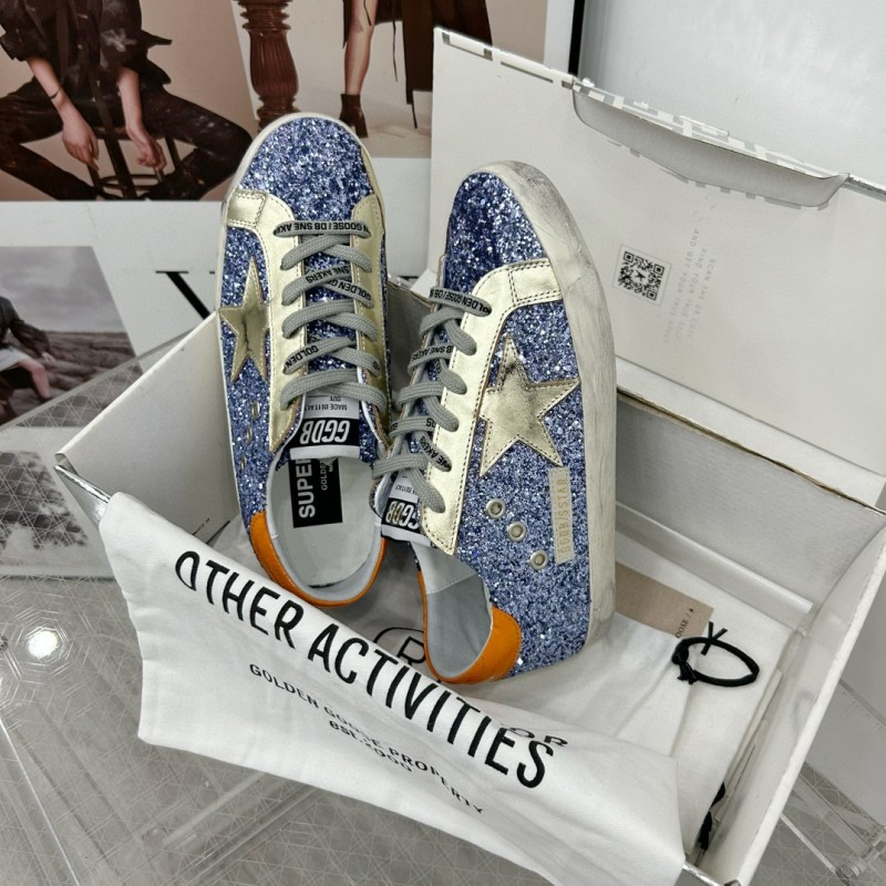 2025 Women GGDB Blue Silver Leather Glitter Low Top Sneakers
