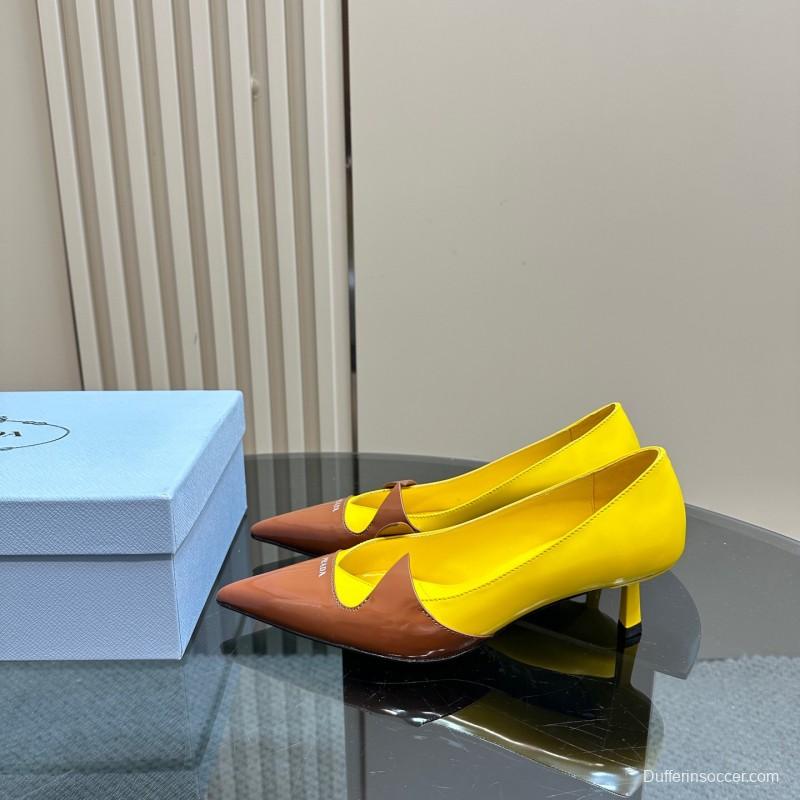 2025 Women Prada Brown Yellow Leather Heels KFY00310