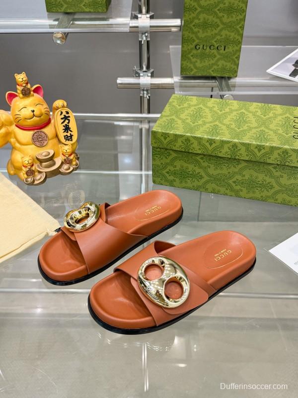 2025 Gucci Brown Leather Slippers