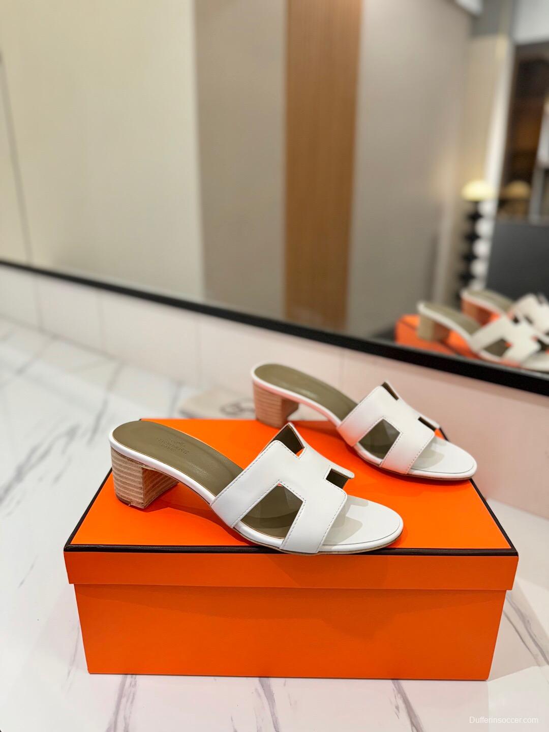 2025 Women Hermès White Leather Sandals