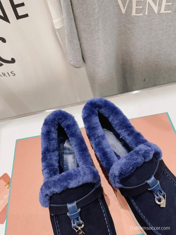 2024 Women LP Blue Suede Shearling Loafers MJ00300