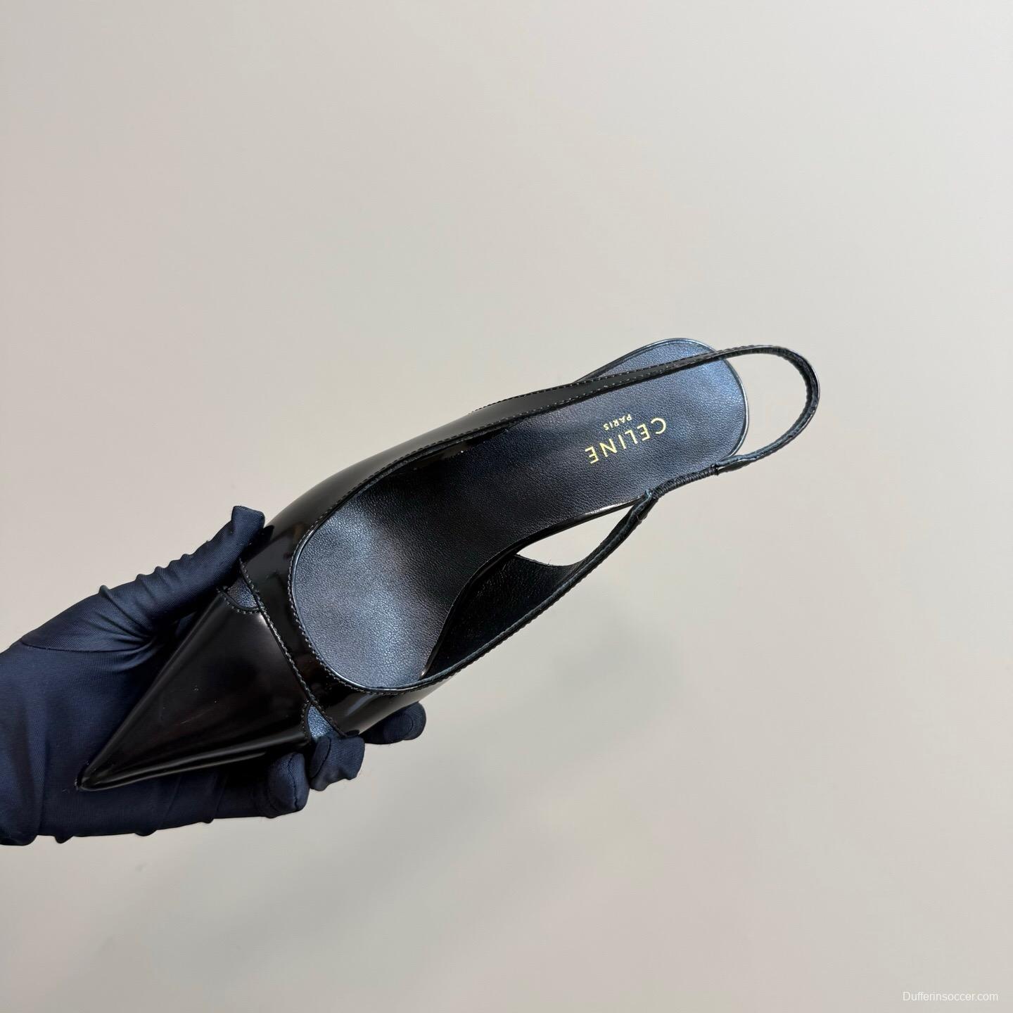 2025 Women CELINE Black Patent Leather Slingback Heels