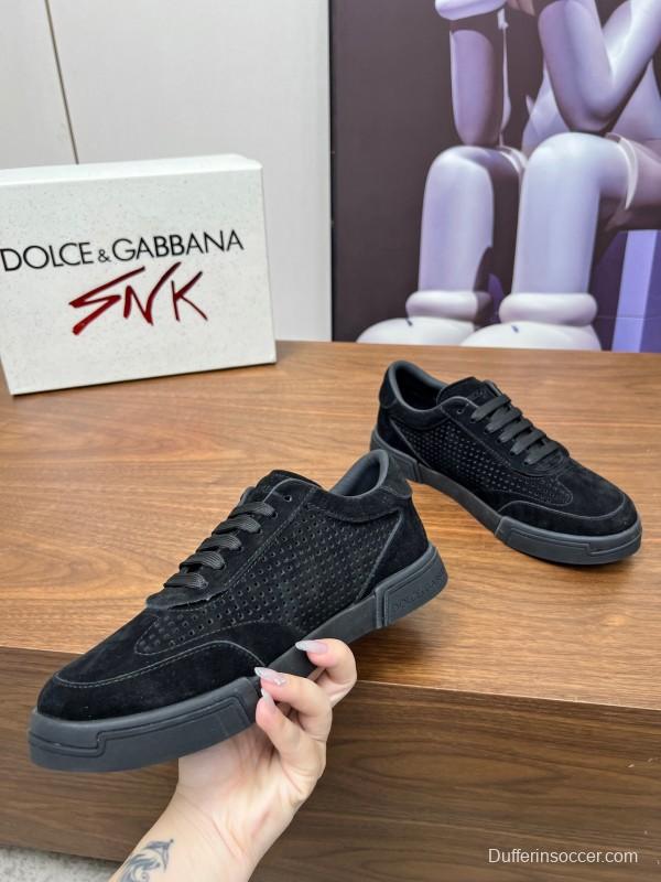 2025 Men Dolce & Gabbana Black Suede Leather Casual Sneakers LY00280