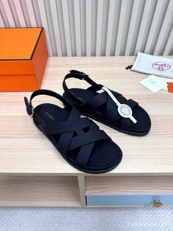 2025 Slippers Hermès Black Leather Sandals