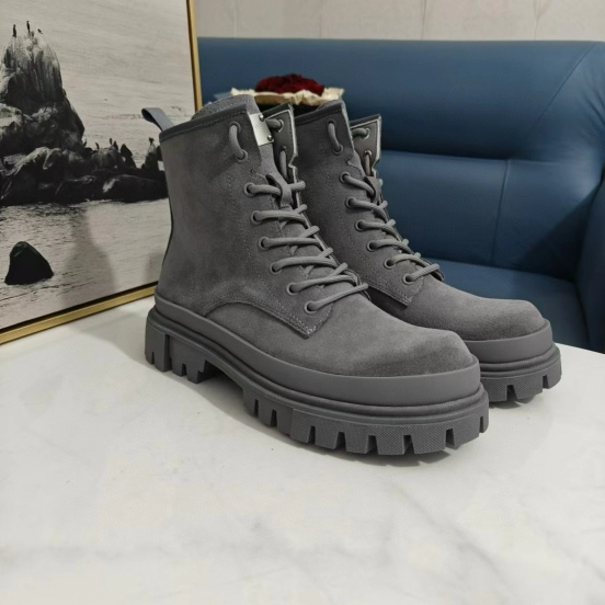 2024 Unisex Dolce & Gabbana Gray Suede Leather Chunky Boots