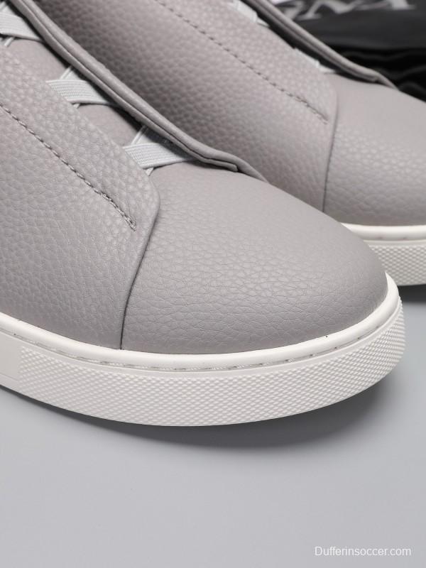 2024 Men Ermenegildo Zegna Grey Leather Low Top Sneakers MJ00240