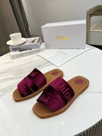 2025 Women Chloé Purple Velvet Slippers LY00200