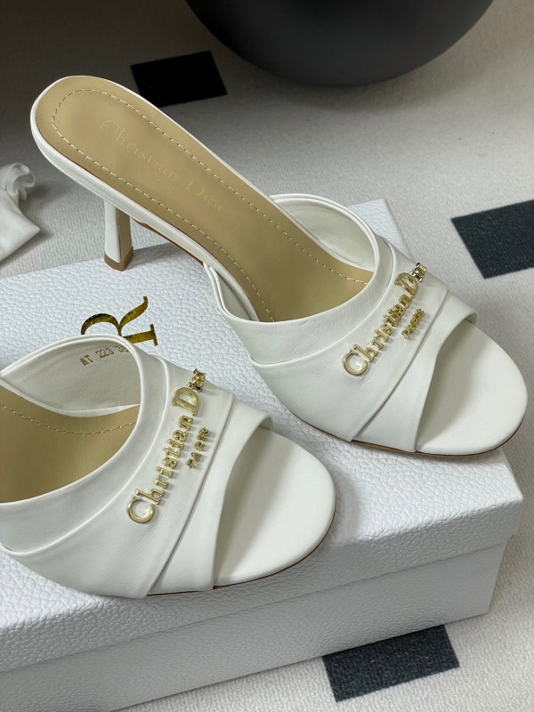 2025 Women Dior White Leather Mule Gold Hardware Slide