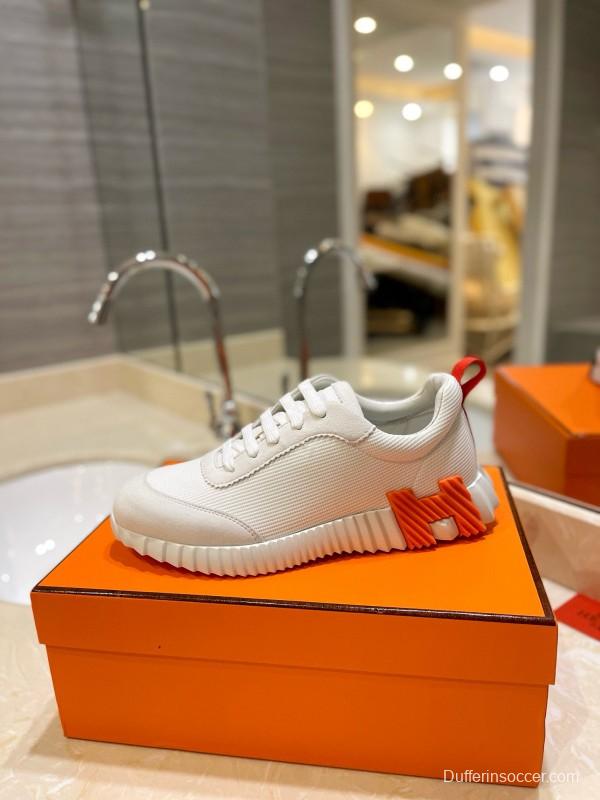 2024 Unisex Hermès White Orange Black Imported Glossy Lambskin Rain Velvet Casual Sneakers MJ00320