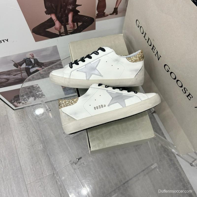 2025 Women GGDB White Silver Gold Leather Glitter Sneakers