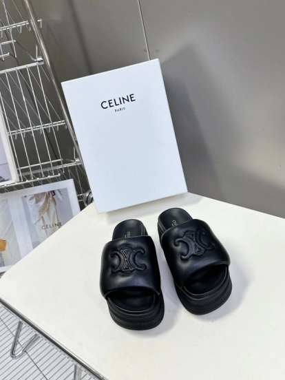 2025 Women Celine Black Leather Slippers