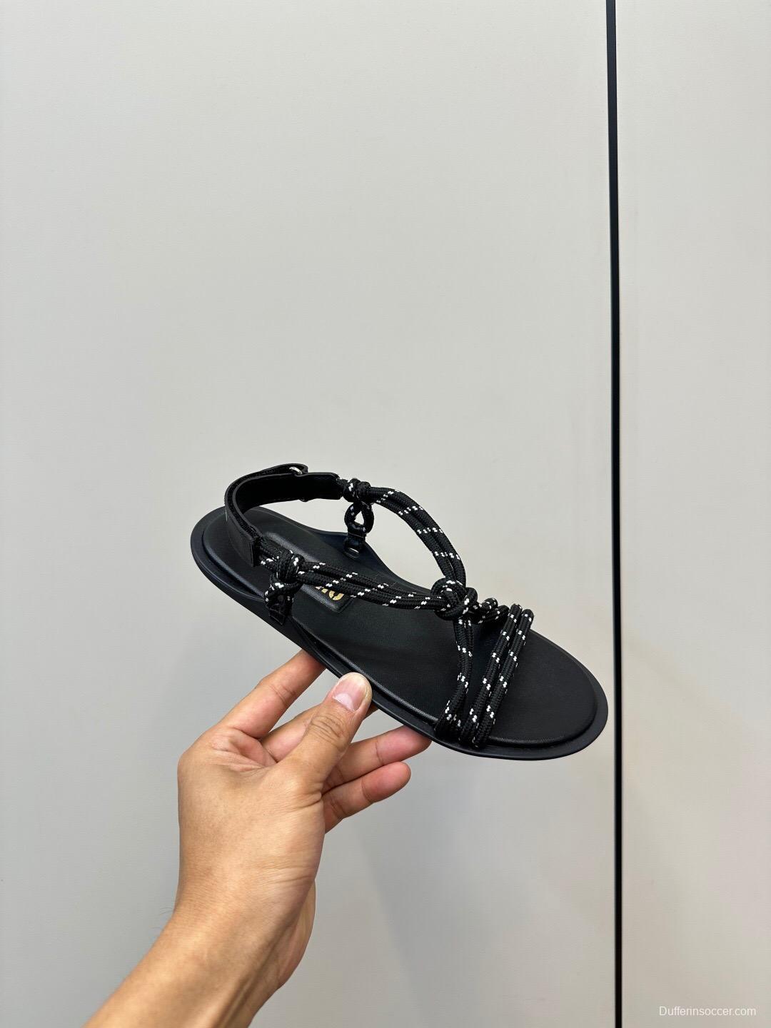 2025 Women Miu Miu Black Leather Rope Sandals