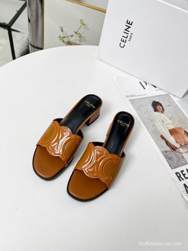 2025 Women Celine Brown Leather Sandals