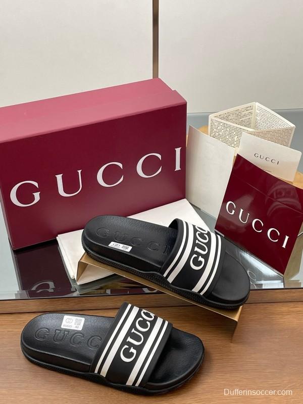2025 Gucci Black White Rubber Slippers LY00175