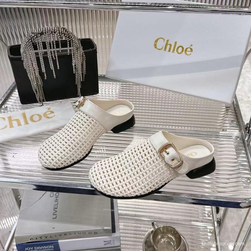 2025 Women Chloé White Fabric Slippers