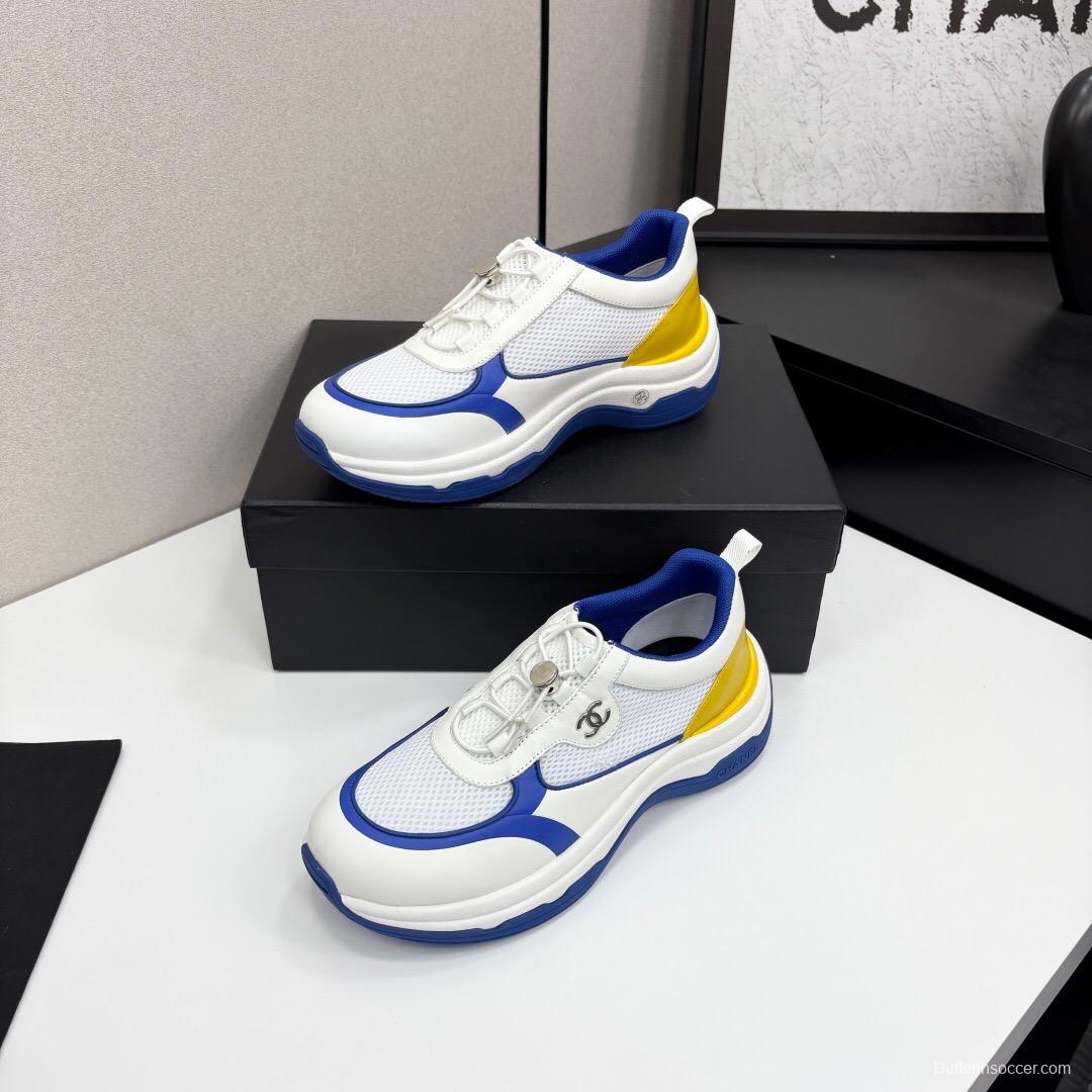 2025 Unisex Chanel White Blue Yellow Silk Leather Casual Sneakers Sports Shoes