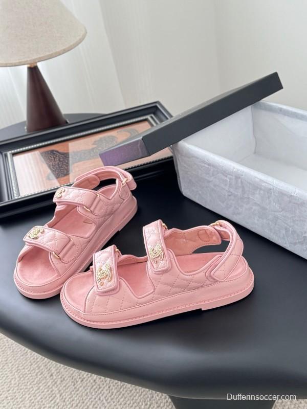 2025 Women Chanel Pink Leather Sandals LY00320