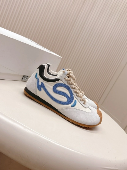2025 Unisex Loewe White Blue Suede Mesh Casual Sneakers KFY00300